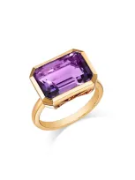 Bloomingdale's Fine Collection Amethyst Emerald Cut Horizontal Bezel Statement Ring In 14k Yellow Gold In Purple/gold