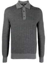 Brioni Long-sleeve Wool Polo Shirt In Grey