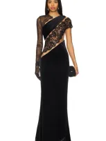 Bronx And Banco Cobra One Shoulder Gown In Black