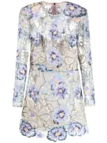 Bronx And Banco Floral-detail Long-sleeve Dress In Blue