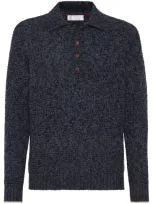 Brunello Cucinelli Polo-collar Long-sleeved Jumper In Blue