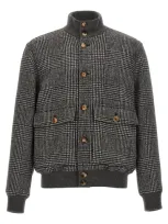 Brunello Cucinelli Check Bomber Jacket In Gray