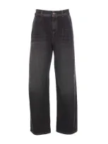 Brunello Cucinelli Black Denim Trouser With Pleats In Nero