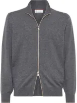 Brunello Cucinelli Cashmere Zip-up Cardigan In Lead