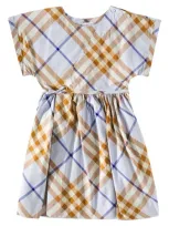 Burberry Kids'  Check Cotton Dress In Blue