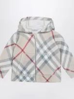 Burberry Hooded Cardigan With Light-coloured Check Motif In Grey