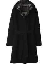 Burberry Mid-length Reversible Check Wool Car Coat In Black