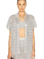 Calle Del Mar Short Sleeve Patchwork Shirt In Silver