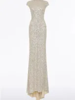 Carla Zampatti High-neck Crushed Sequined Gown In Ivory