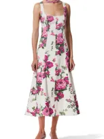 Carolina Herrera Square Neck Cotton Midi Dress In White Multi