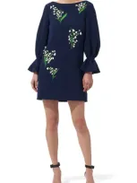 Carolina Herrera Embroidered Shift Dress With Flutter Sleeves In Midnight Multi