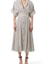 Carolina Herrera Wide Sleeve Midi Shirt Dress In Ecru Multi