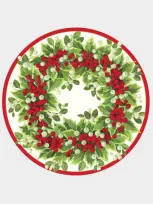 Caspari Holly And Berry Wreath Round Paper Placemats In Multi