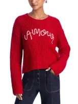 Cinq À Sept Amour Embroidered Crewneck Sweater In Red Currant/pink Quartz