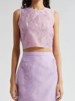 Cinq À Sept Cinq A Sept Etta Embroidered Organza Crop Top In Lilac