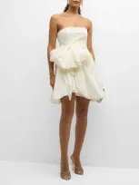 Cinq À Sept Liv Strapless Bow-waist Mini Dress In Ivory