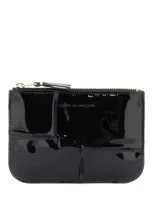 Comme Des Garçons Zip Around Patent Leather Wallet With Zipper In Black