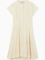 Cos Waisted Pleated Midi Dress In Beige