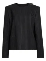 Courrèges Pinstripe Stretch Wool Wrap Jacket In Black