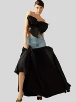 Cynthia Rowley Denim Taffeta Skirt In Black