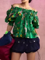 Cynthia Rowley Malta Off Shoulder Blouse In Green