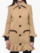 Dsquared2 Wool Blend Coat With Ruffles In Beige