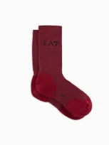 Ea7 Tennis Pro Cotton-blend Ankle Socks In Burgundy