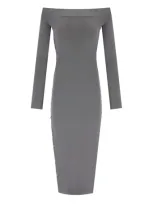 Elisabetta Franchi Steel Knitted Midi Dress In Gray