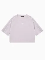 Emporio Armani Kids' Asv Oversized Heavy Jersey T-shirt With Eagle Tape On The Sleeves In Purple