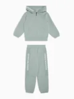 Emporio Armani Kids' Comfort-fit Double-jersey Tracksuit Featuring A Hooded Sweatshirt With Zip And Jacquard Logo In Grey