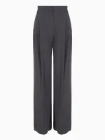 Emporio Armani Icon Cotton Flannel Palazzo Trousers With Pleats In Gray