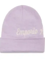 Emporio Armani Kids' Jacquard-logo Beanie In Purple