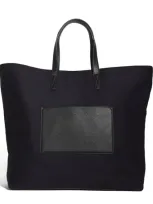 Emporio Armani Wool Felt Logo Tote In Blue