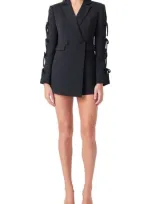 Endless Rose Bow Long Sleeve Blazer Romper In Black