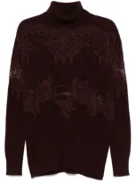 Ermanno Scervino Lace-insert Sweater In Burgunderrot