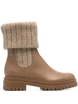 Gianvito Rossi Leather Knit Sock Chelsea Booties In Desert Desert Desd