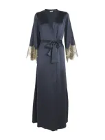 Gilda & Pearl Silk-lace Matinee Robe In Navy