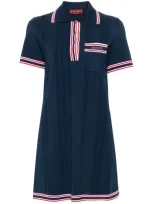 Gucci Stripe Detail Knitted Polo Dress In Blue