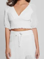 Guess Women's Ariana Smocked Cropped Top In Pure White