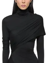 Helmut Lang Asymmetric Draped Turtleneck Top In Black