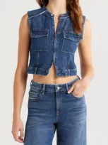 Hidden Jeans Zip Front Crop Denim Vest In Dark Wash