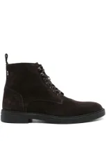 Hugo Boss Suede Half Boots With Side Zip And Signature Accents In Dark Brown