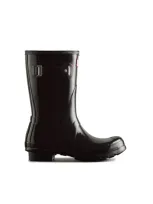 Hunter Womens Black Original Short Gloss Rubber Wellington Boots In Blk