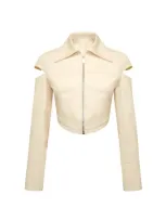 Jendue Women's Neutrals Chaby Cut Out Shoulder Jacket In Ecru