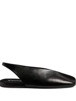 Jil Sander Leather Folded Slingback Flats In Black