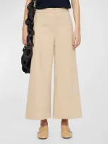 Joseph Temple Cropped Wide-leg Gabardine Pants In Sesame