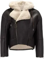 Jw Anderson Leather Shearling Biker Jacket In Brown