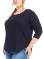 Karen Kane Textured Shirttail Top In Navy