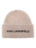 Karl Lagerfeld Embroidered-logo Beanie Hat In Grey