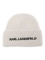 Karl Lagerfeld Embroidered-logo Beanie Hat In Grey